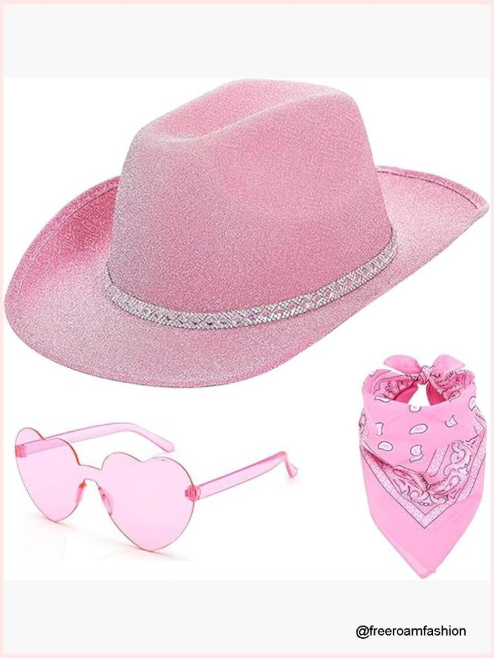 Glitter Cowgirl Hat with Heart Sunglasses Costume Set